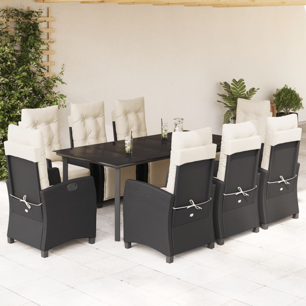 3-tlg. Garten-Essgruppe mit Kissen Schwarz Poly Rattan