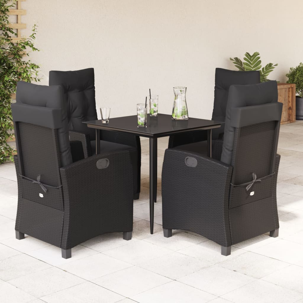 3-tlg. Garten-Essgruppe mit Kissen Schwarz Poly Rattan