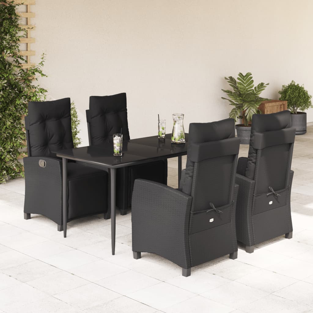 3-tlg. Garten-Essgruppe mit Kissen Schwarz Poly Rattan