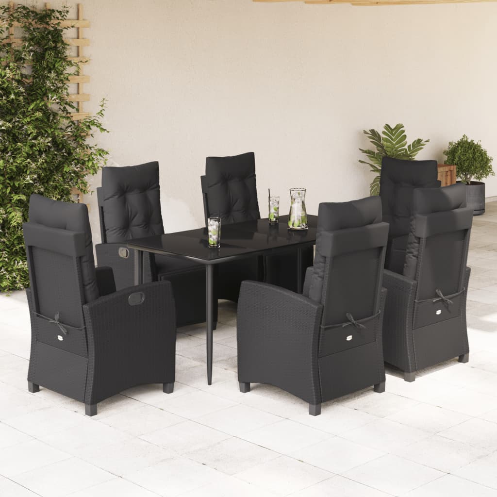 3-tlg. Garten-Essgruppe mit Kissen Schwarz Poly Rattan