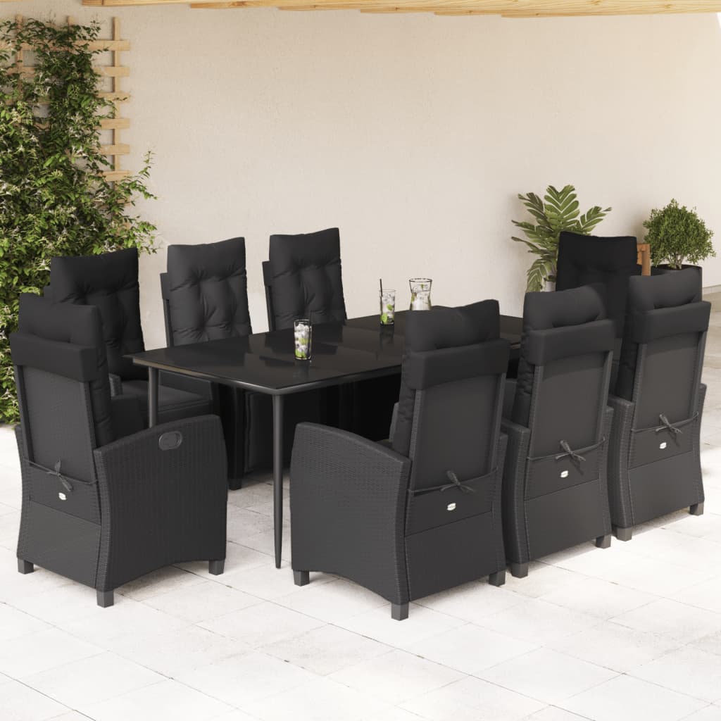 3-tlg. Garten-Essgruppe mit Kissen Schwarz Poly Rattan