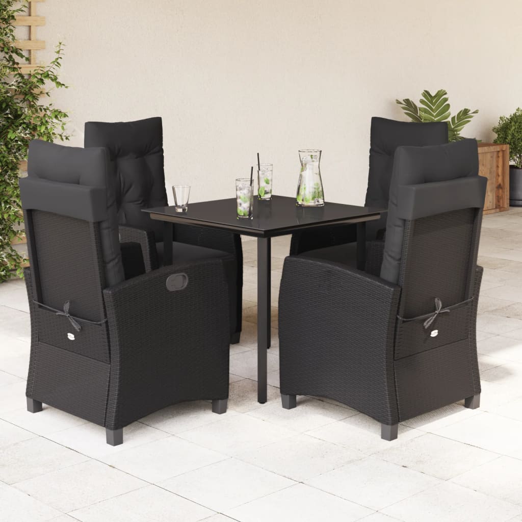 3-tlg. Garten-Essgruppe mit Kissen Schwarz Poly Rattan