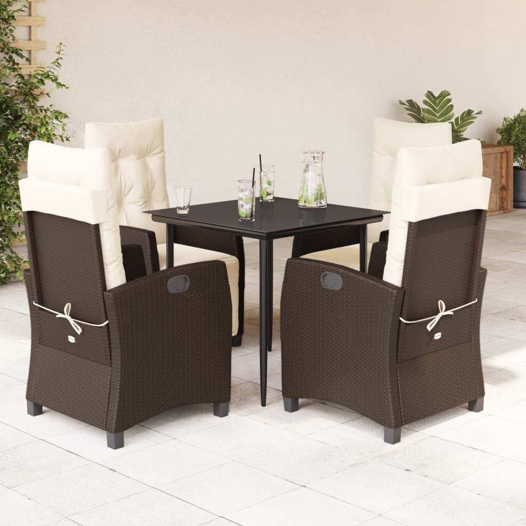 3-tlg. Garten-Essgruppe mit Kissen Braun Poly Rattan