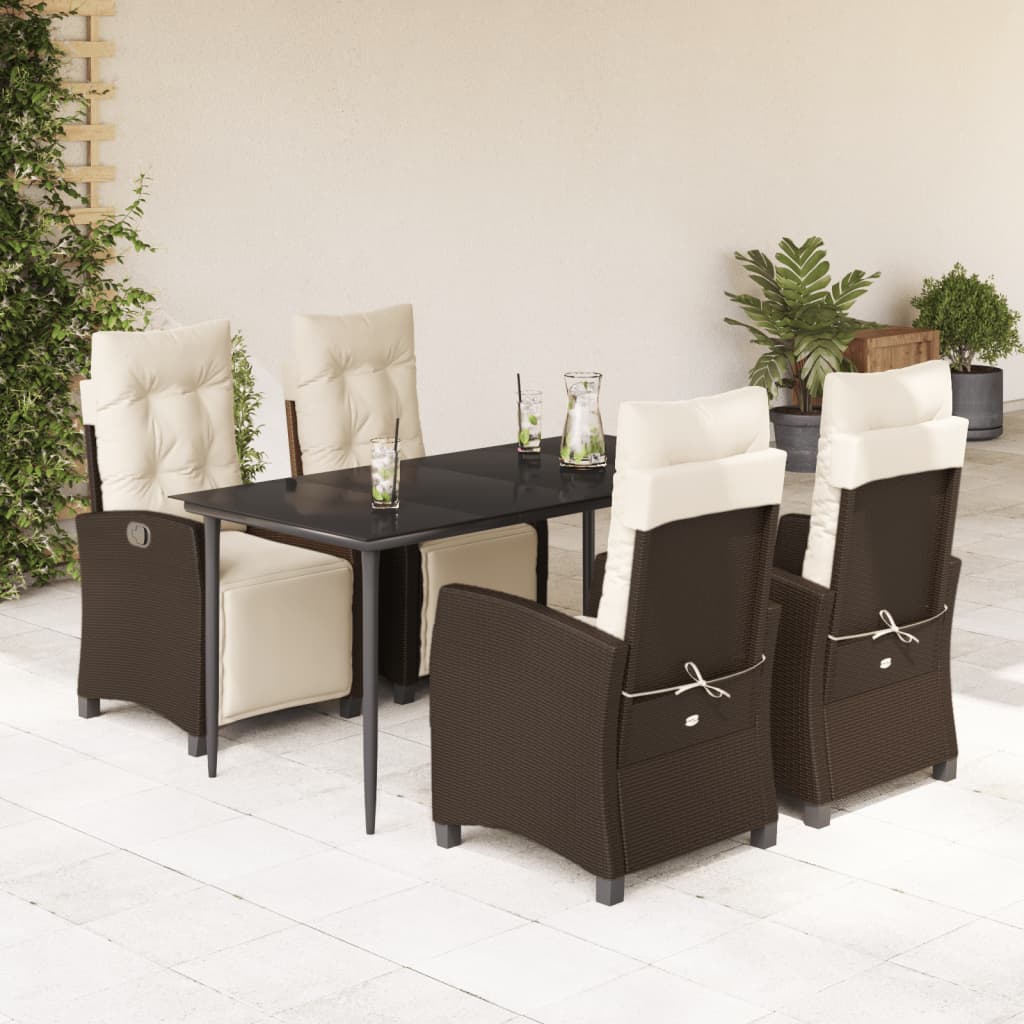 3-tlg. Garten-Essgruppe mit Kissen Braun Poly Rattan