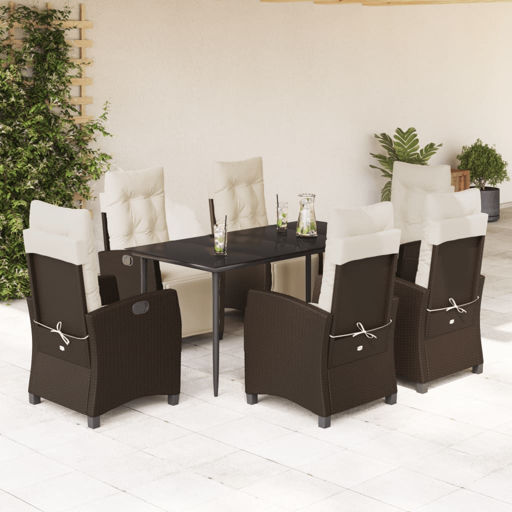 3-tlg. Garten-Essgruppe mit Kissen Braun Poly Rattan