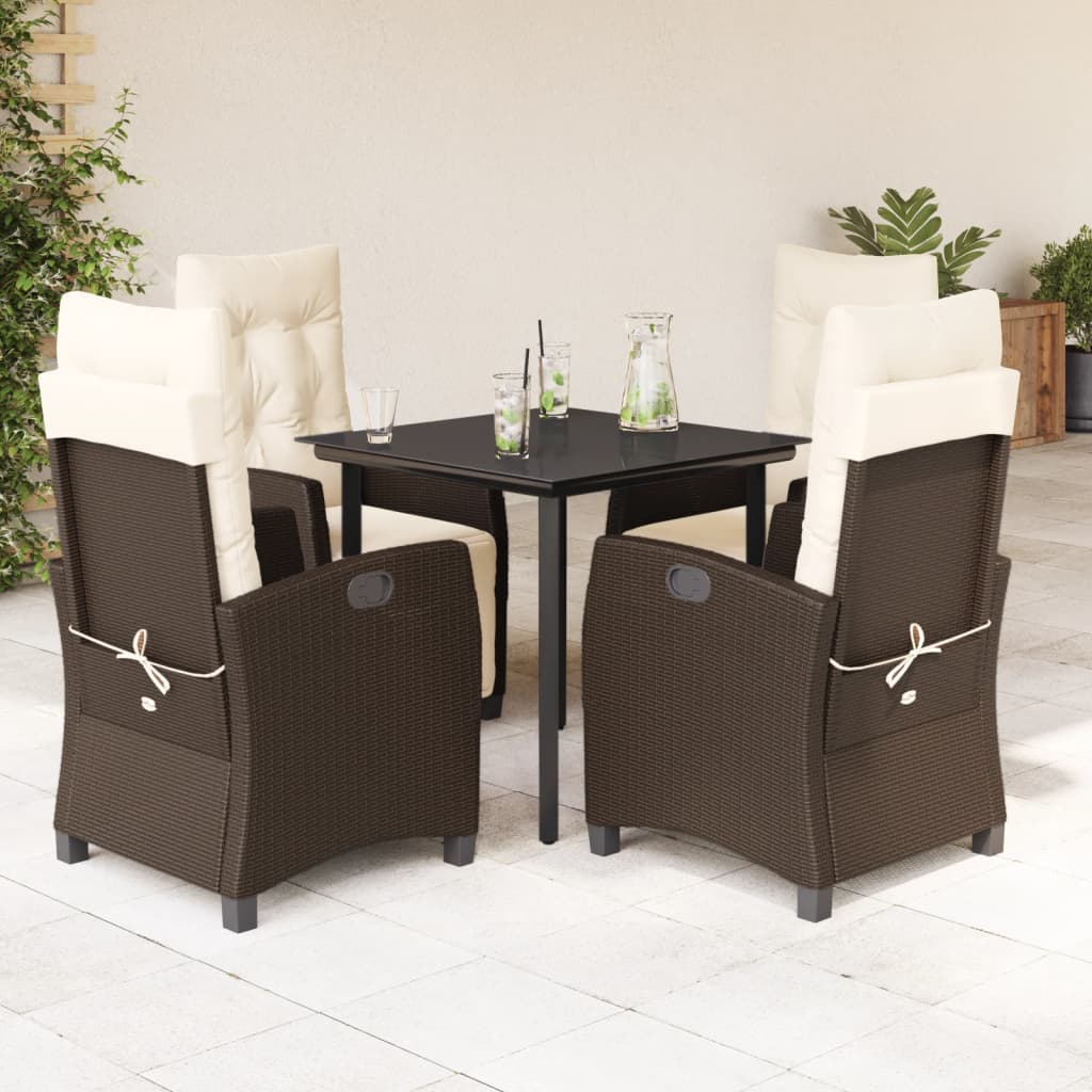 3-tlg. Garten-Essgruppe mit Kissen Braun Poly Rattan