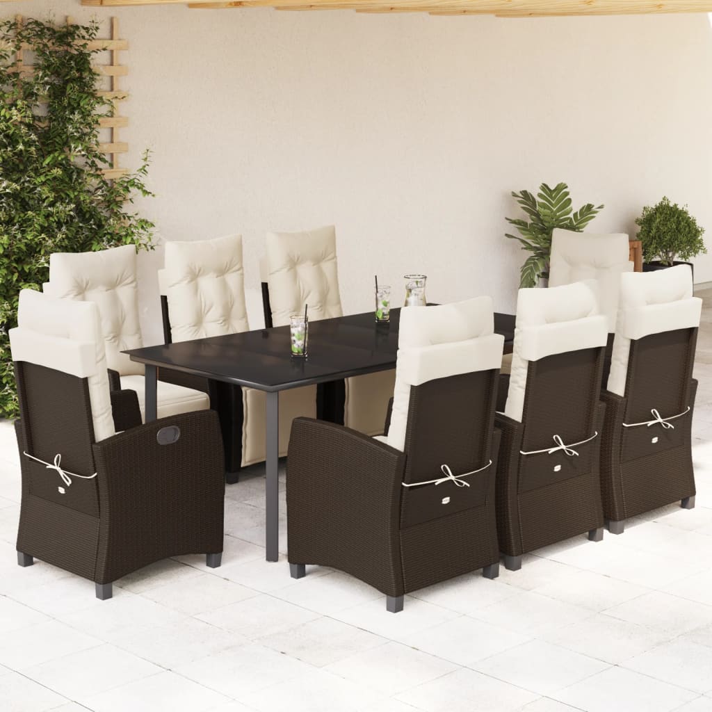 3-tlg. Garten-Essgruppe mit Kissen Braun Poly Rattan