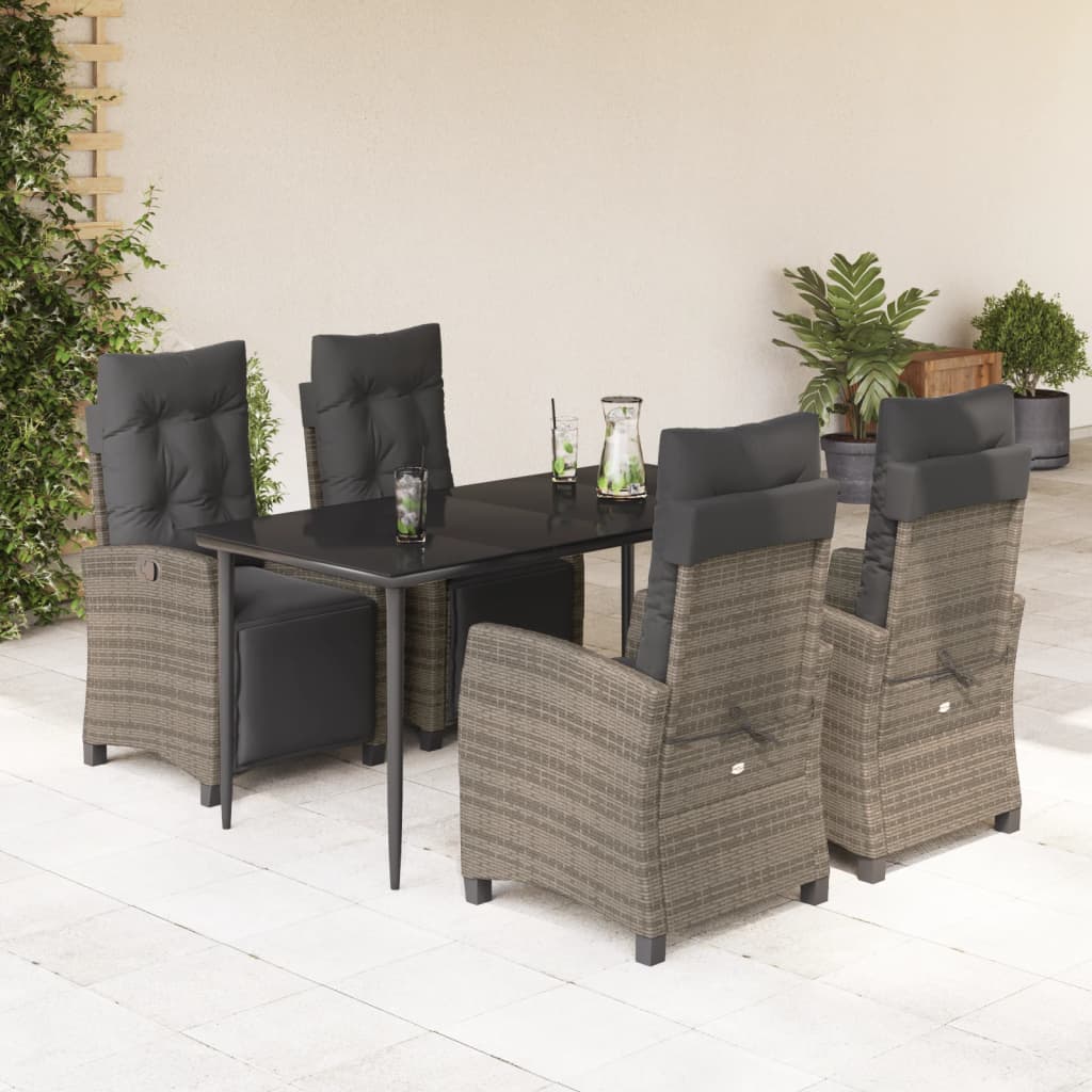 3-tlg. Garten-Essgruppe mit Kissen Grau Poly Rattan