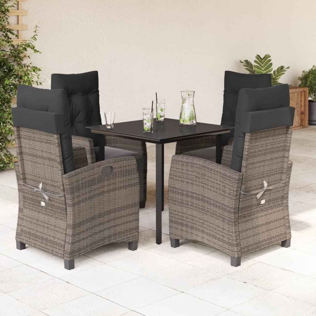 3-tlg. Garten-Essgruppe mit Kissen Grau Poly Rattan