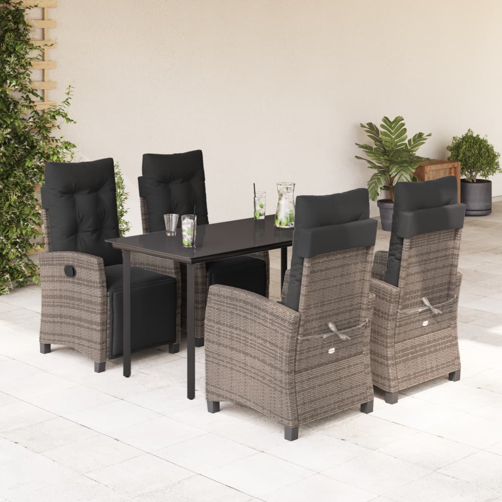 3-tlg. Garten-Essgruppe mit Kissen Grau Poly Rattan