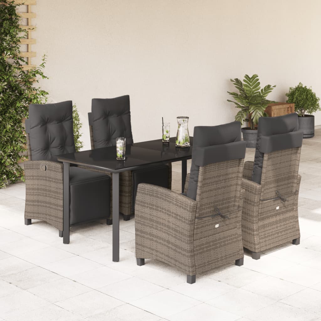 3-tlg. Garten-Essgruppe mit Kissen Grau Poly Rattan