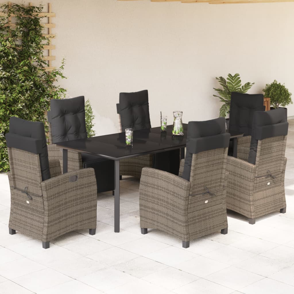 3-tlg. Garten-Essgruppe mit Kissen Grau Poly Rattan