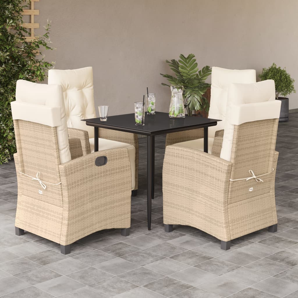 3-tlg. Garten-Essgruppe mit Kissen Beige Poly Rattan