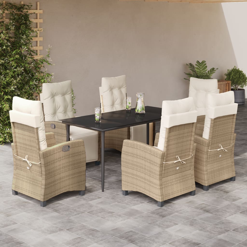 3-tlg. Garten-Essgruppe mit Kissen Beige Poly Rattan