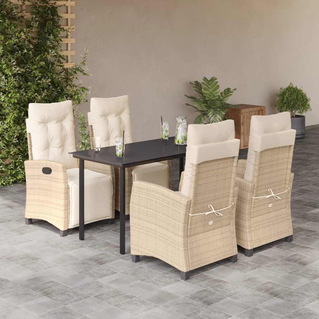 3-tlg. Garten-Essgruppe mit Kissen Beige Poly Rattan