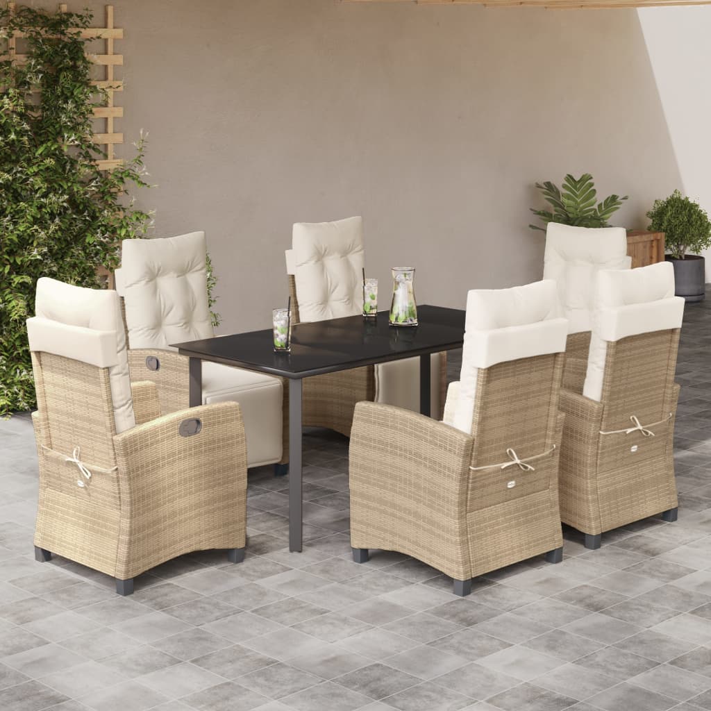 3-tlg. Garten-Essgruppe mit Kissen Beige Poly Rattan