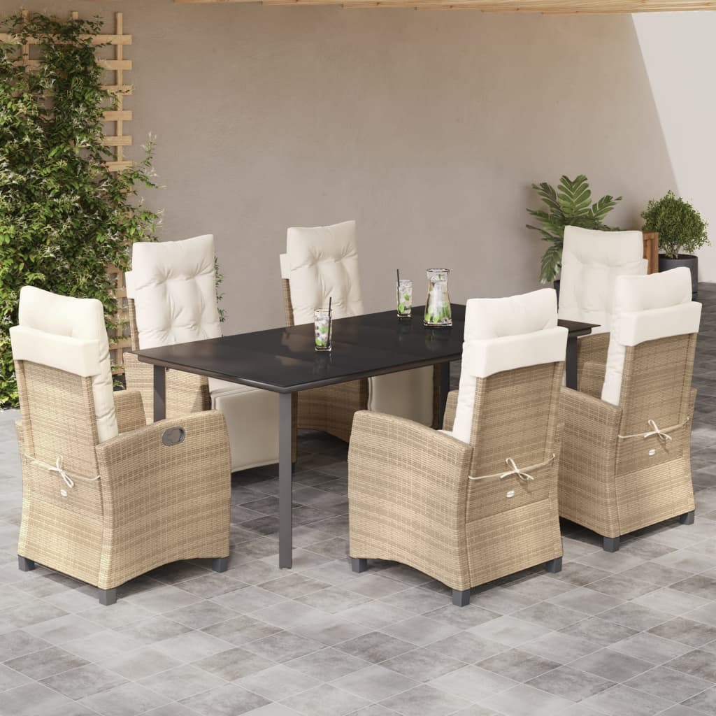 3-tlg. Garten-Essgruppe mit Kissen Beige Poly Rattan