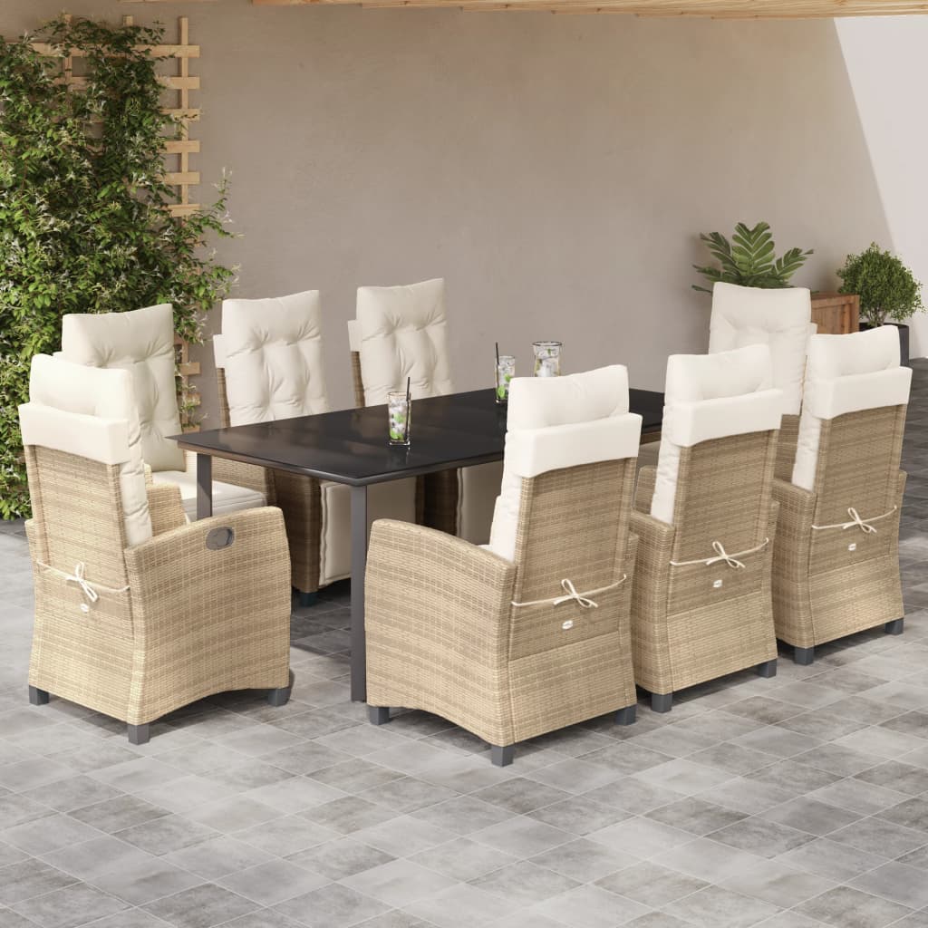 3-tlg. Garten-Essgruppe mit Kissen Beige Poly Rattan