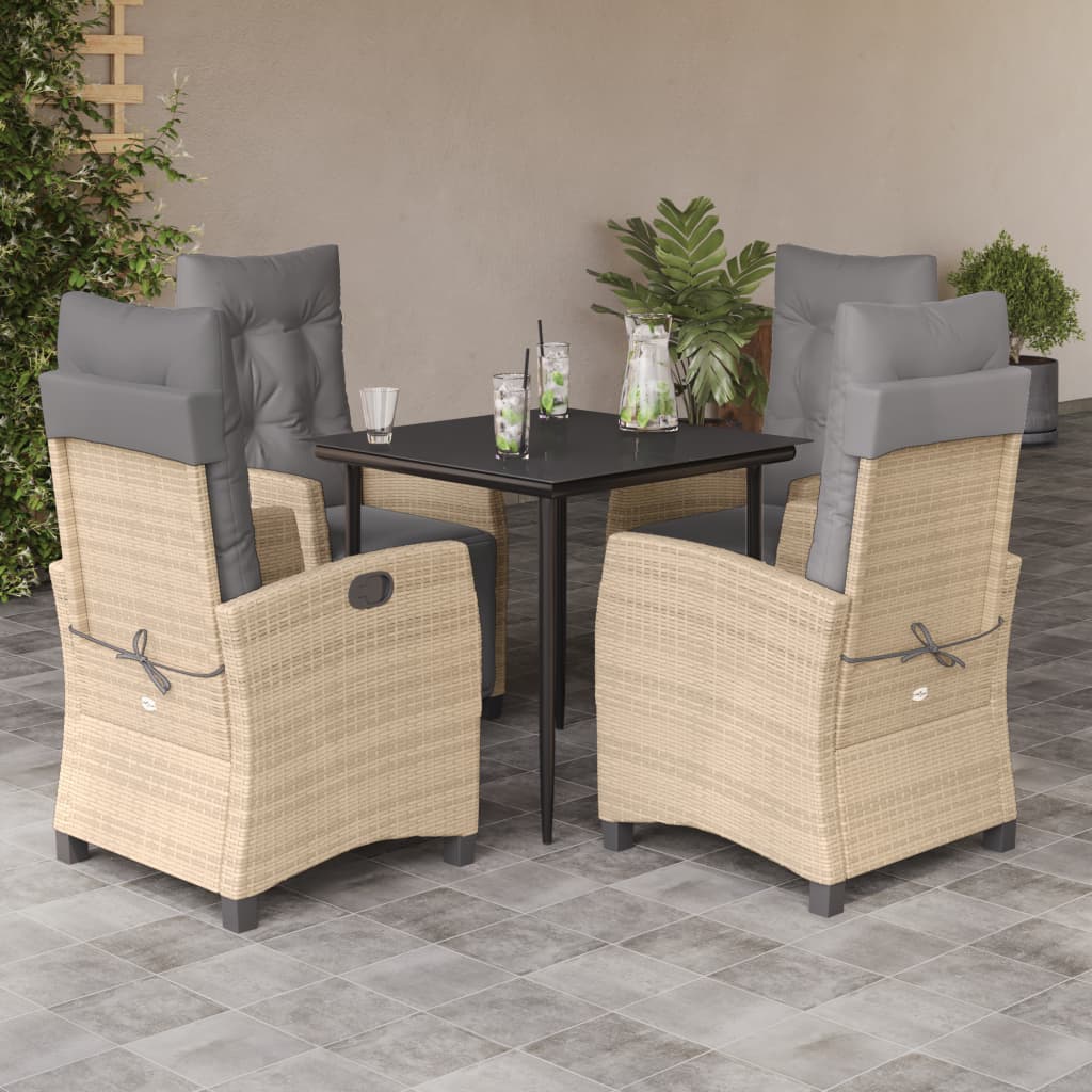 5-tlg. Garten-Essgruppe mit Kissen Beigemischung Poly Rattan