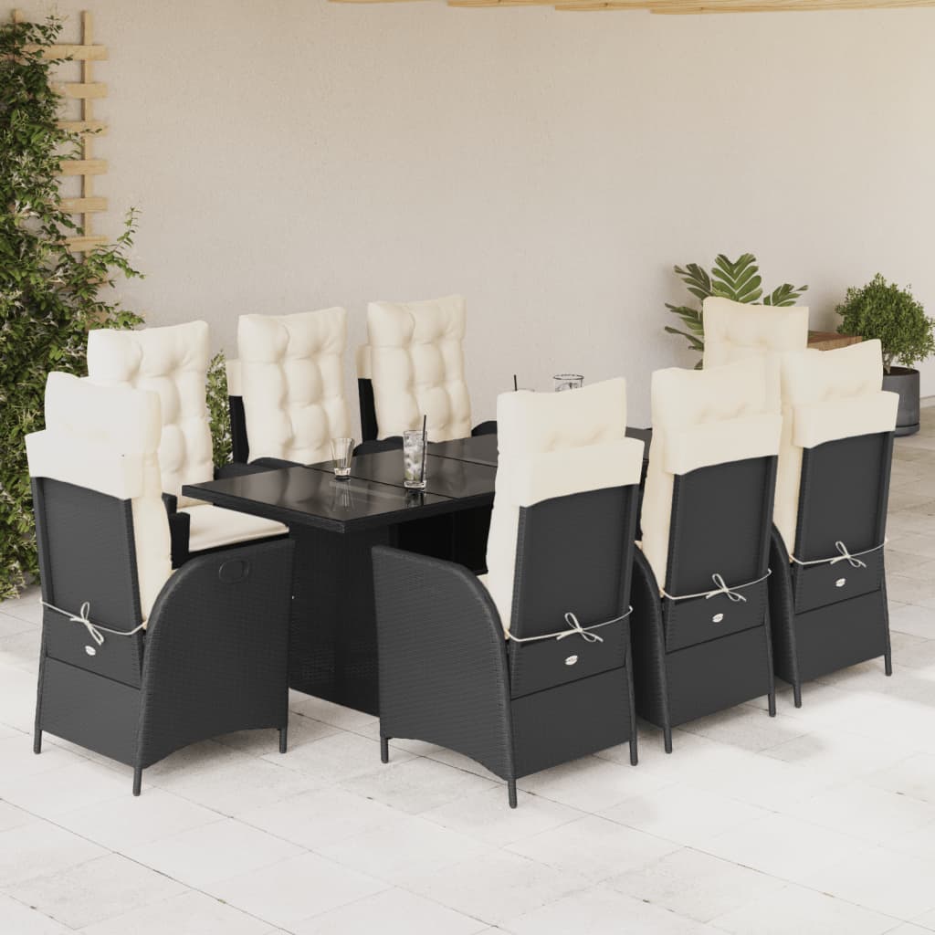 7-tlg. Garten-Essgruppe mit Kissen Schwarz Poly Rattan