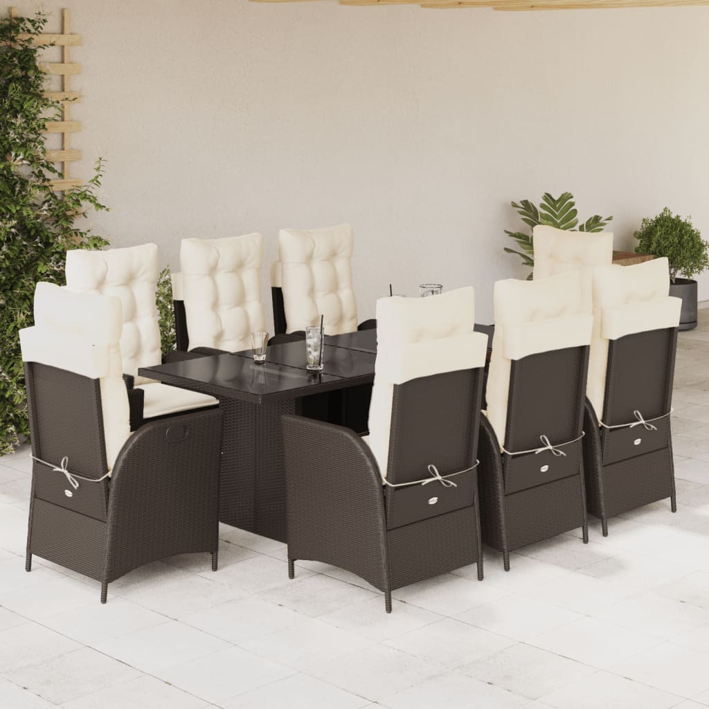 7-tlg. Garten-Essgruppe mit Kissen Schwarz Poly Rattan