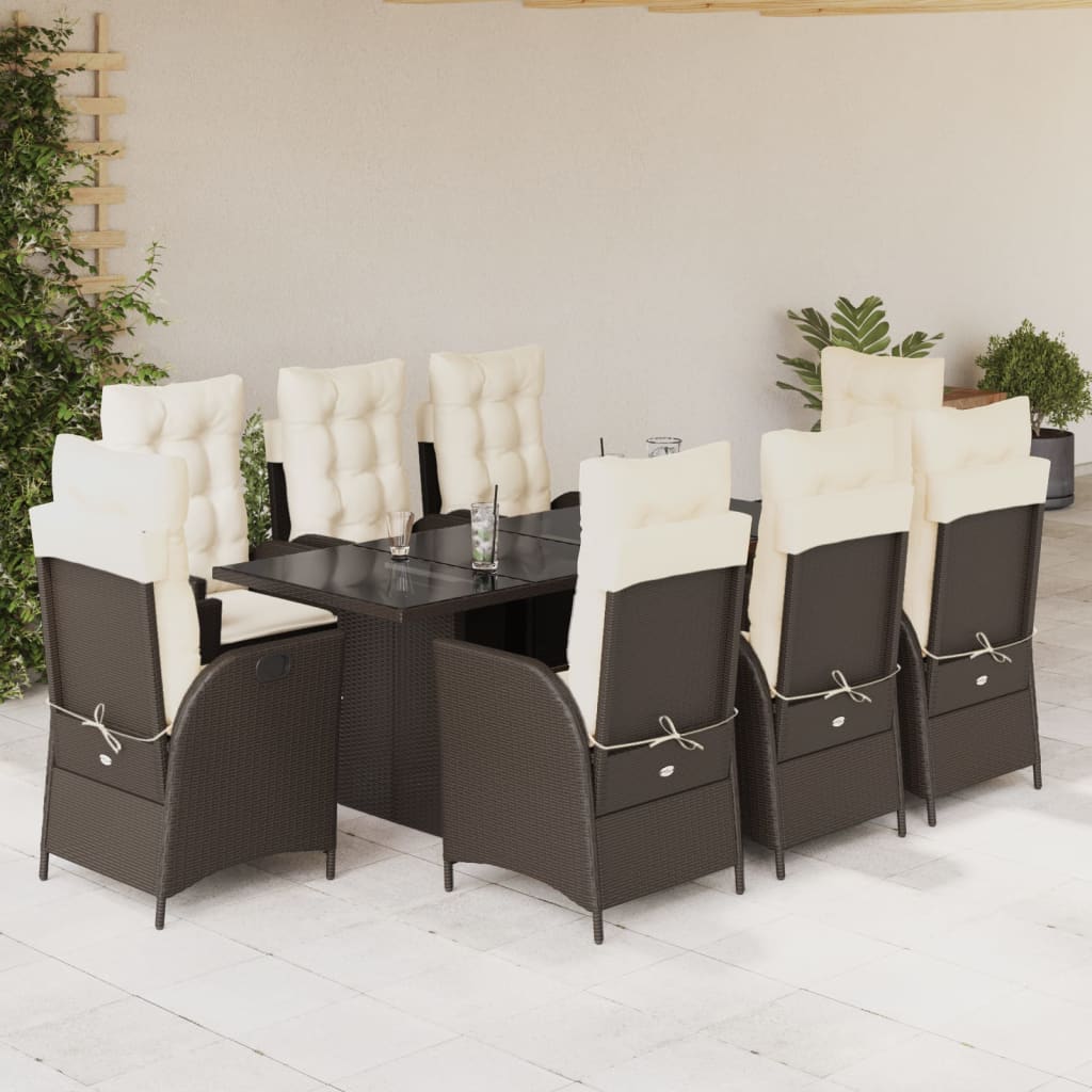7-tlg. Garten-Essgruppe mit Kissen Schwarz Poly Rattan