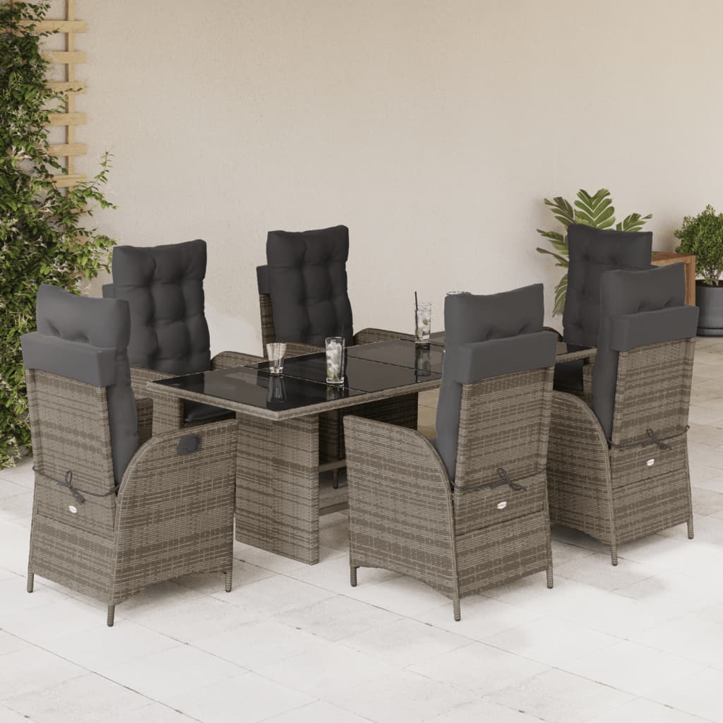 7-tlg. Garten-Essgruppe mit Kissen Schwarz Poly Rattan