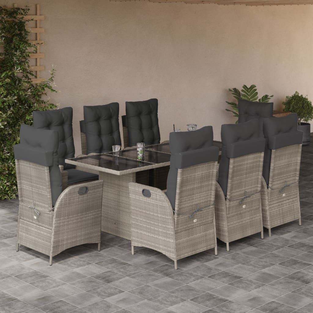 7-tlg. Garten-Essgruppe mit Kissen Schwarz Poly Rattan