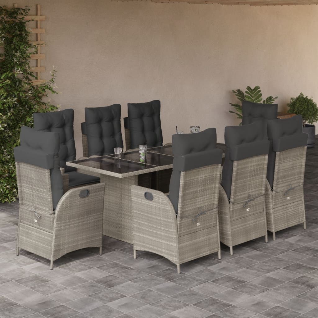 7-tlg. Garten-Essgruppe mit Kissen Schwarz Poly Rattan