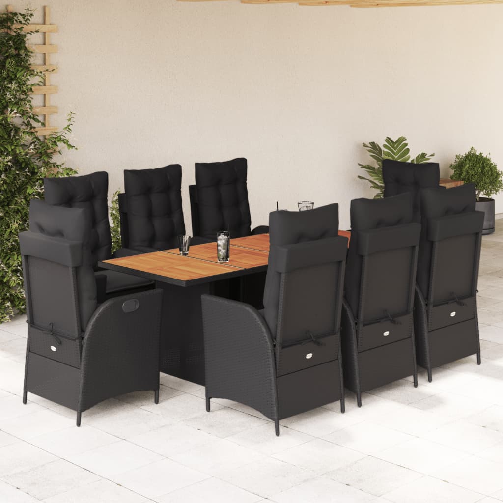 7-tlg. Garten-Essgruppe mit Kissen Schwarz Poly Rattan