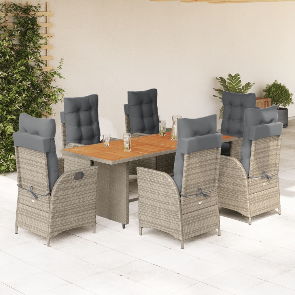 7-tlg. Garten-Essgruppe mit Kissen Schwarz Poly Rattan