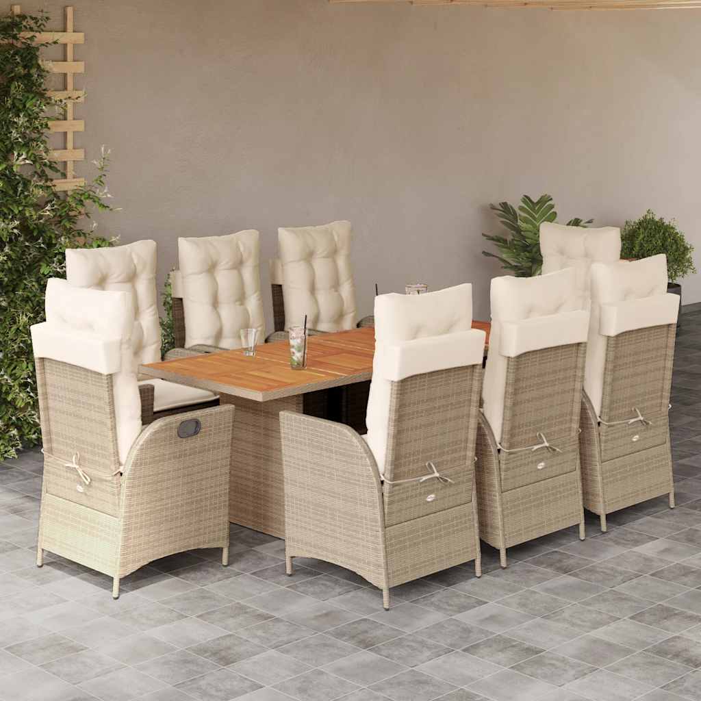 7-tlg. Garten-Essgruppe mit Kissen Schwarz Poly Rattan