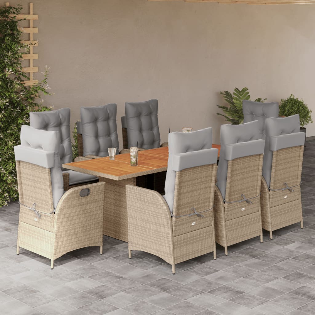 7-tlg. Garten-Essgruppe mit Kissen Schwarz Poly Rattan