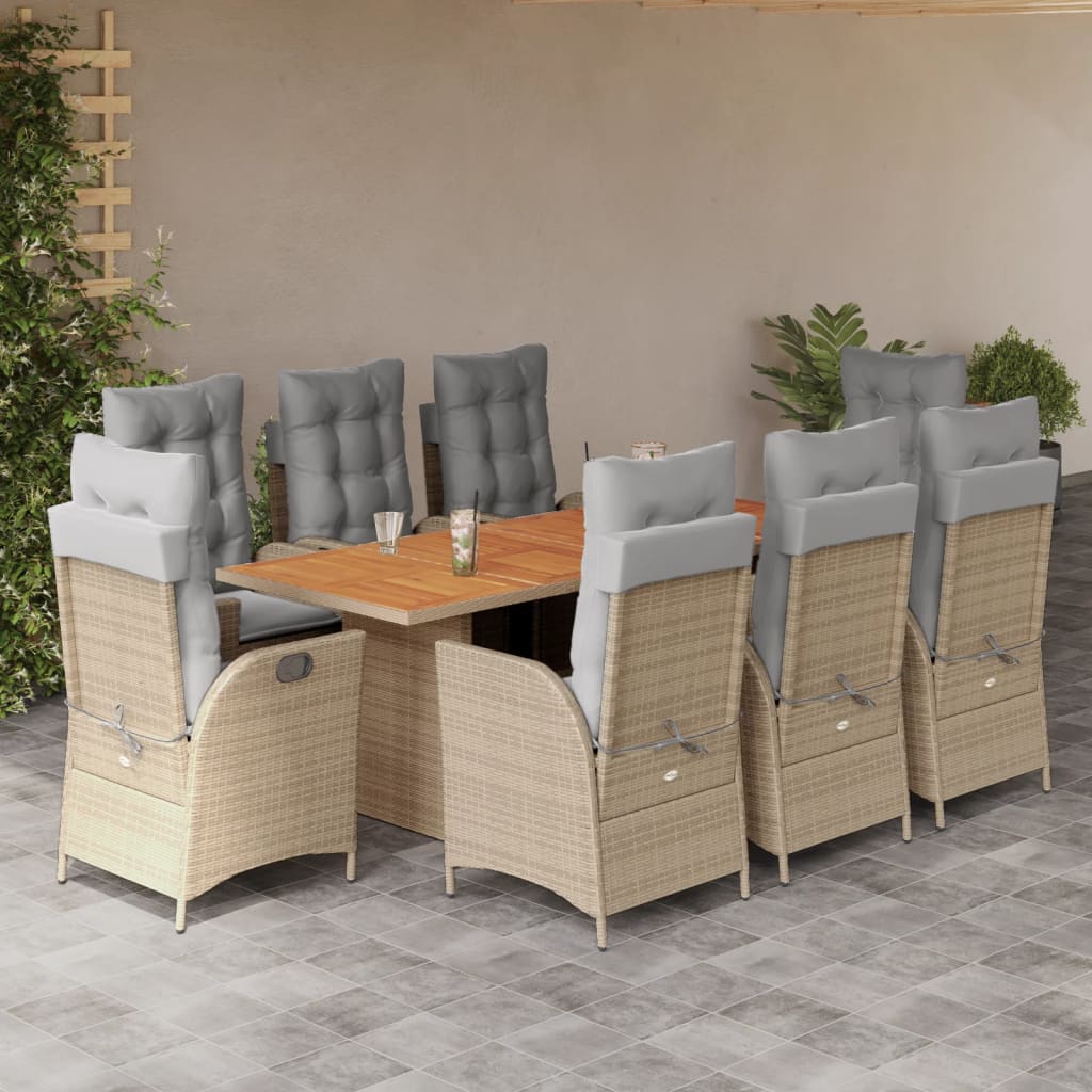 7-tlg. Garten-Essgruppe mit Kissen Schwarz Poly Rattan