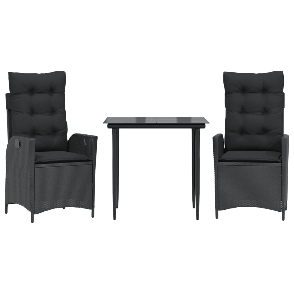 3-tlg. Garten-Essgruppe mit Kissen Schwarz Poly Rattan