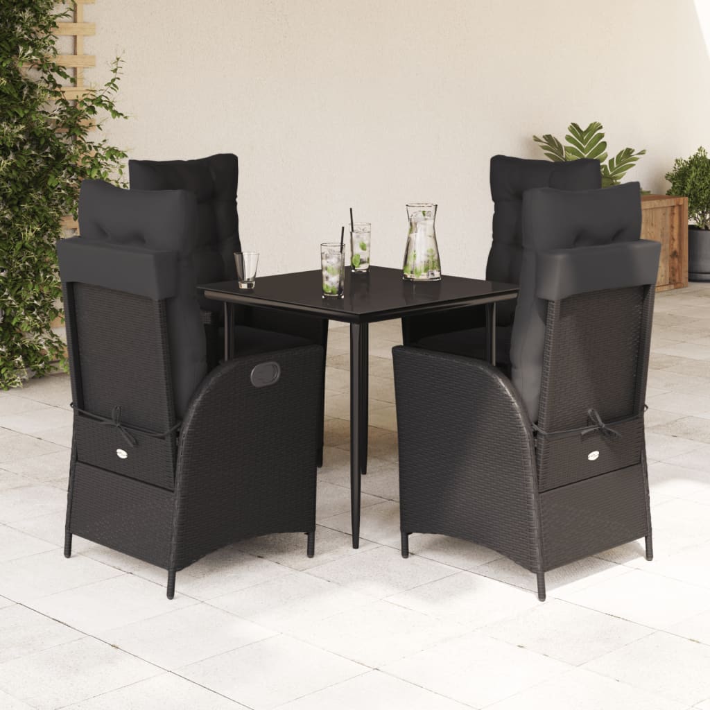 3-tlg. Garten-Essgruppe mit Kissen Schwarz Poly Rattan