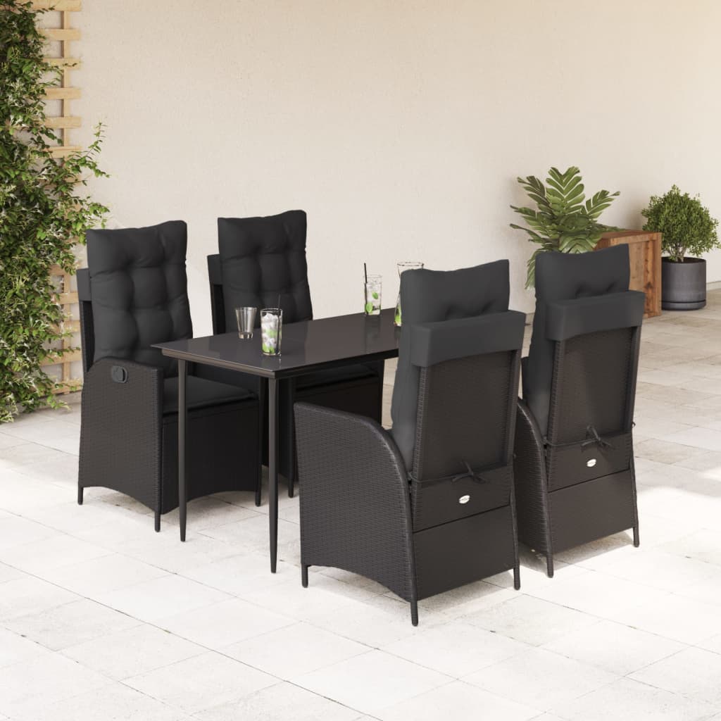 3-tlg. Garten-Essgruppe mit Kissen Schwarz Poly Rattan