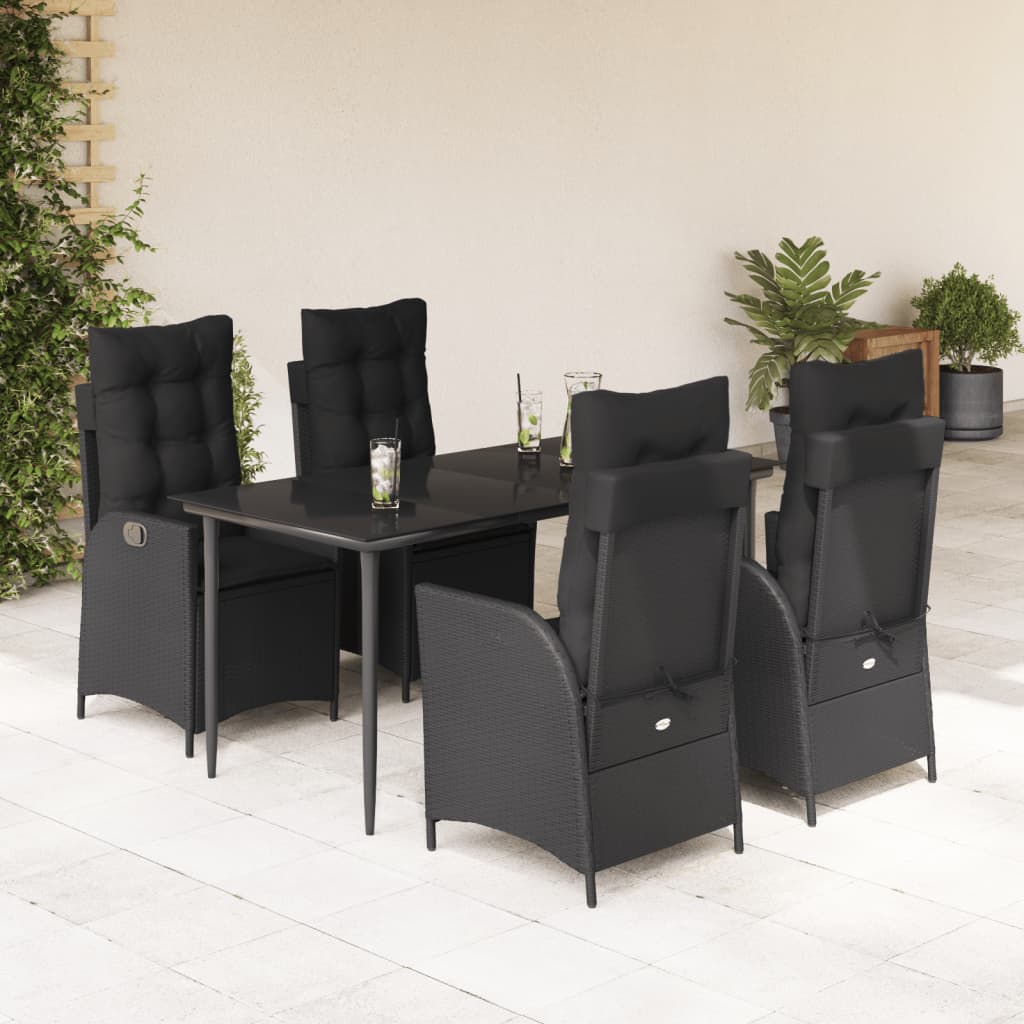 3-tlg. Garten-Essgruppe mit Kissen Schwarz Poly Rattan
