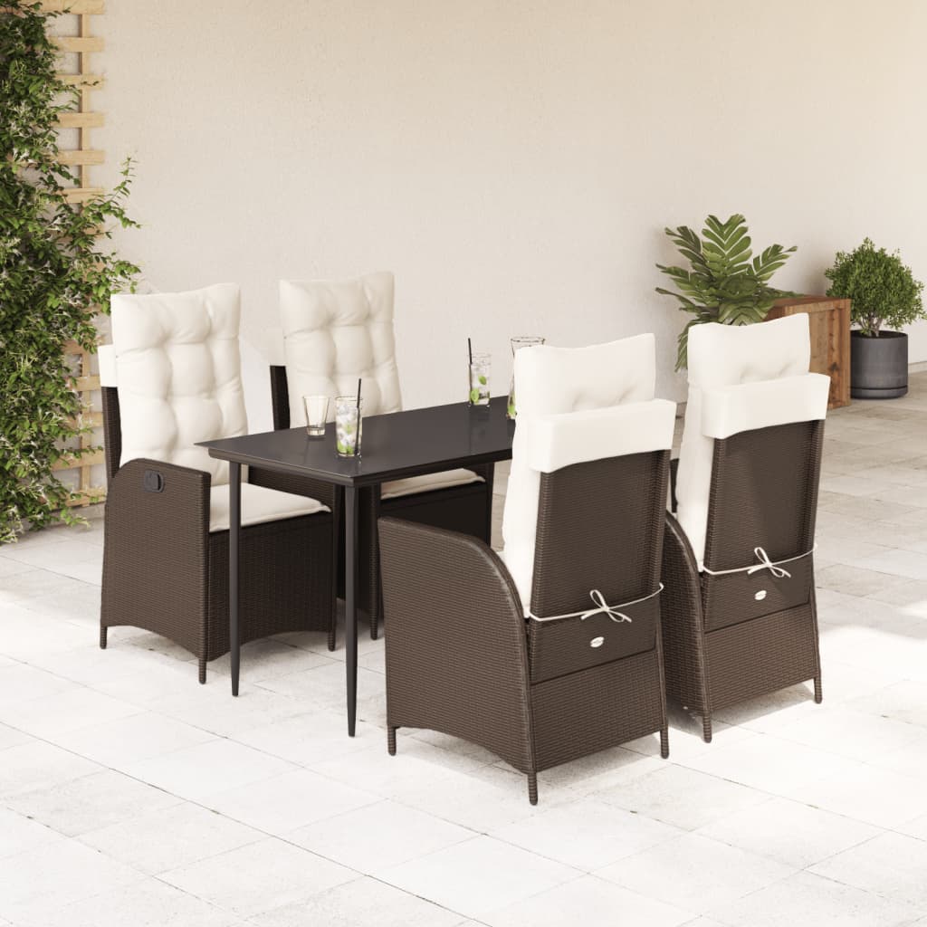 3-tlg. Garten-Essgruppe mit Kissen Braun Poly Rattan