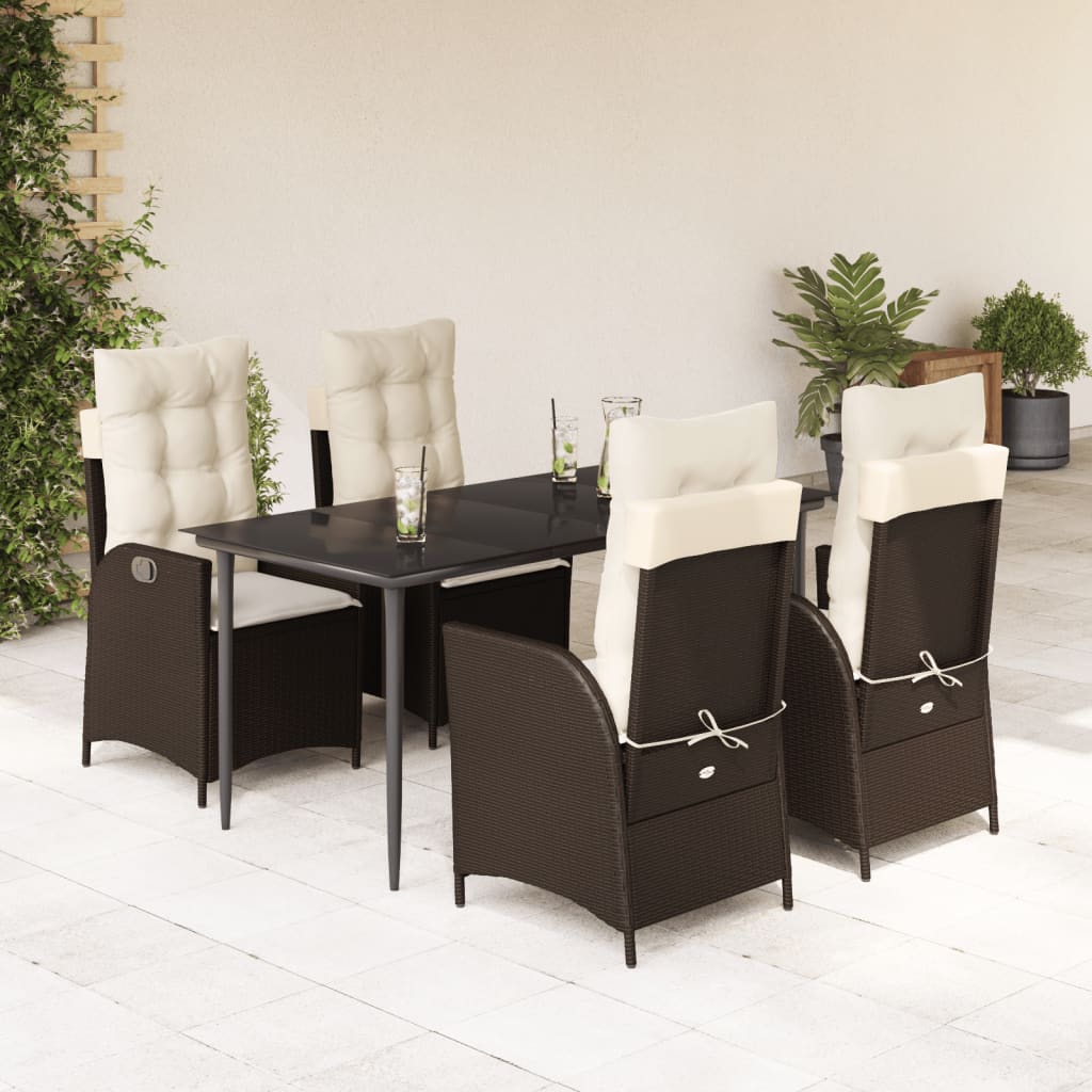 3-tlg. Garten-Essgruppe mit Kissen Braun Poly Rattan