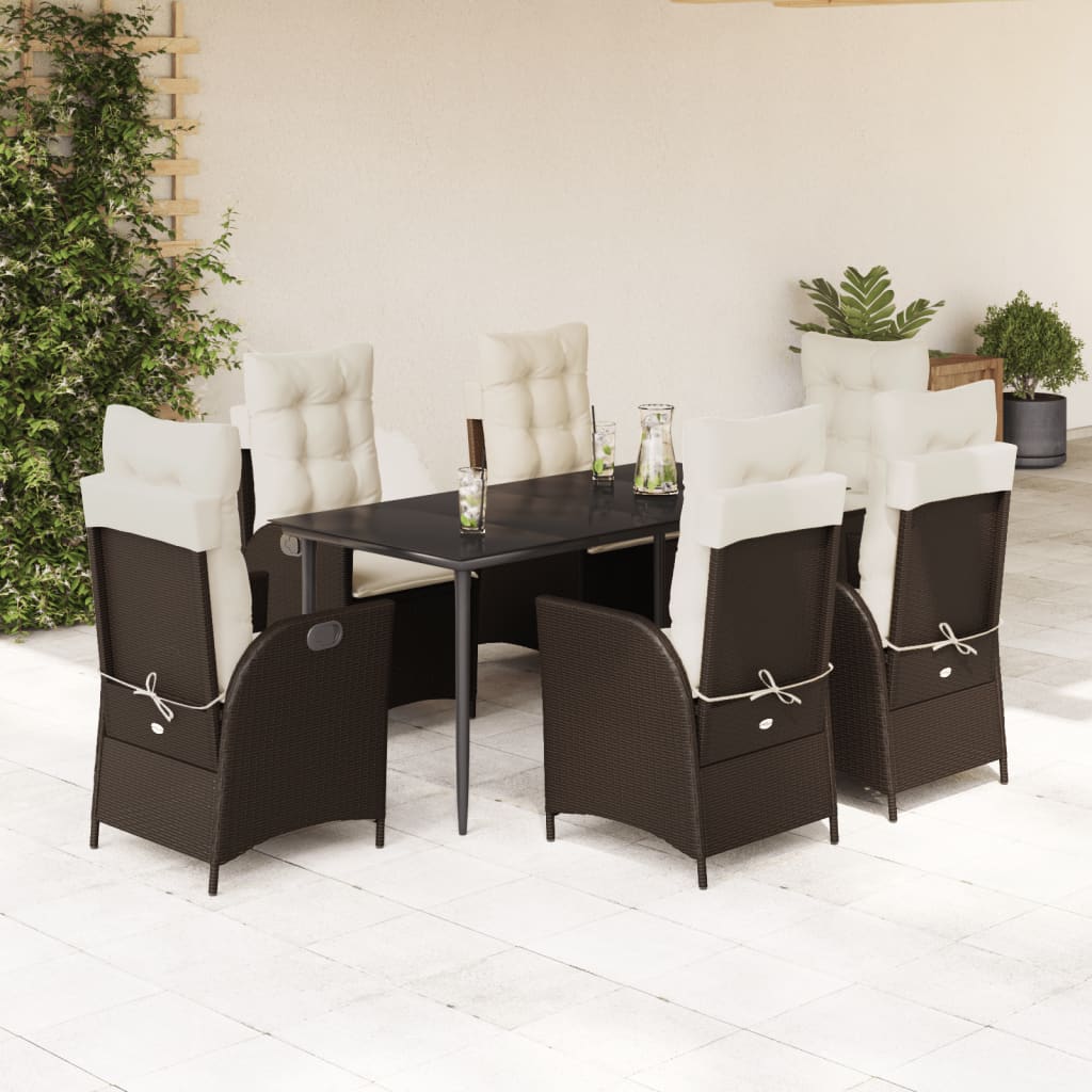 3-tlg. Garten-Essgruppe mit Kissen Braun Poly Rattan