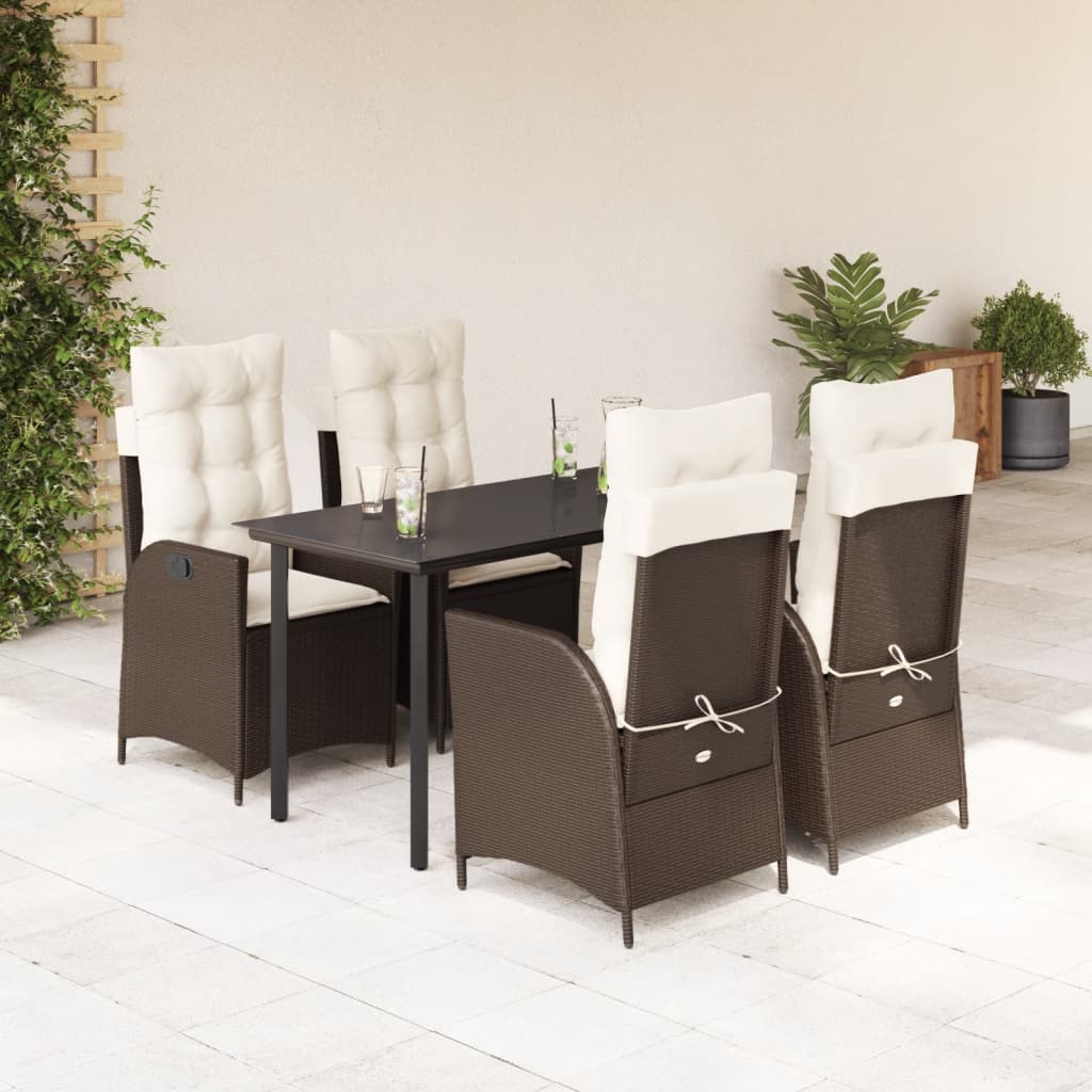 3-tlg. Garten-Essgruppe mit Kissen Braun Poly Rattan