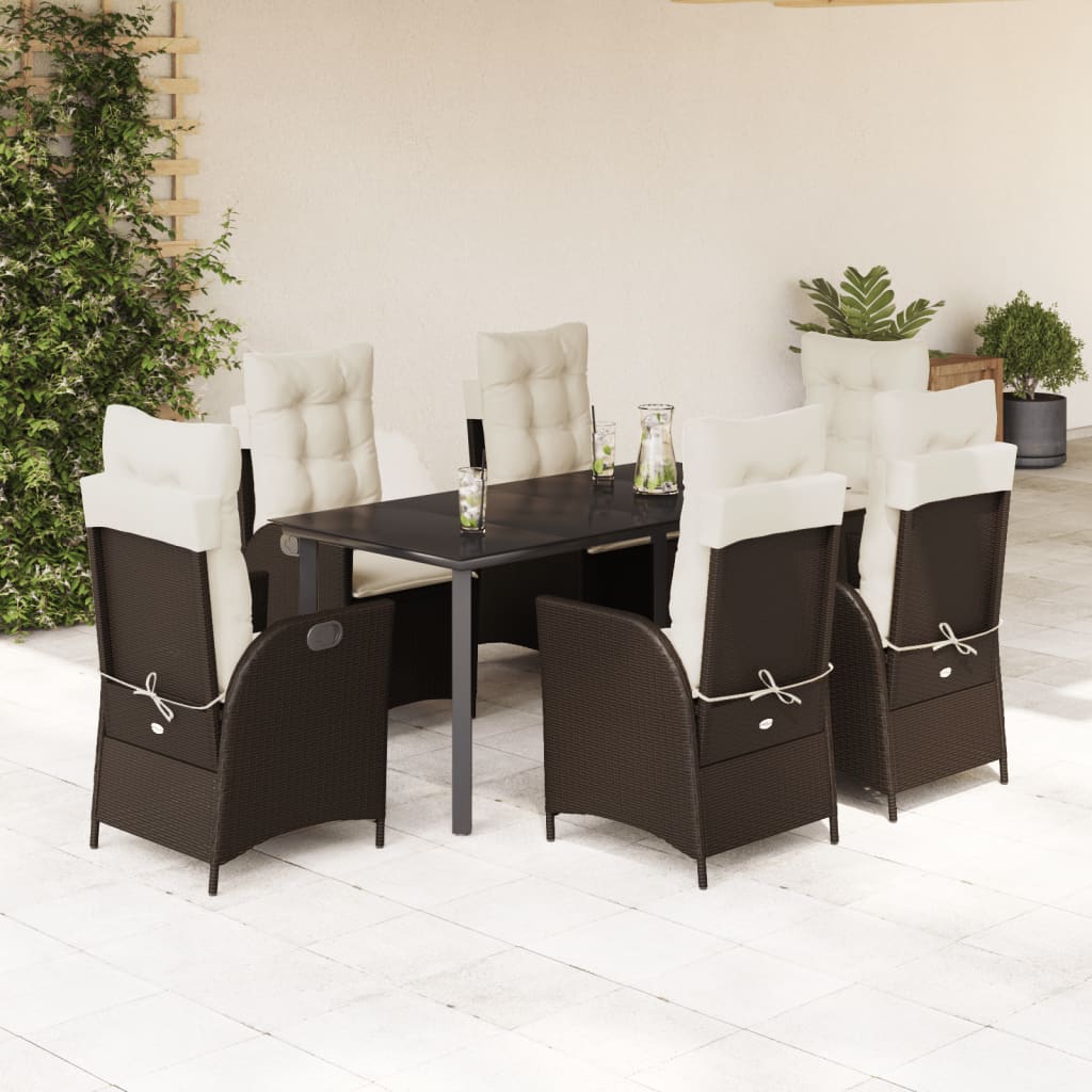 3-tlg. Garten-Essgruppe mit Kissen Braun Poly Rattan