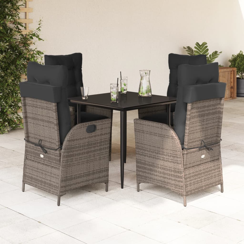 3-tlg. Garten-Essgruppe mit Kissen Grau Poly Rattan