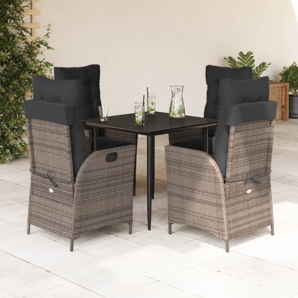 3-tlg. Garten-Essgruppe mit Kissen Grau Poly Rattan