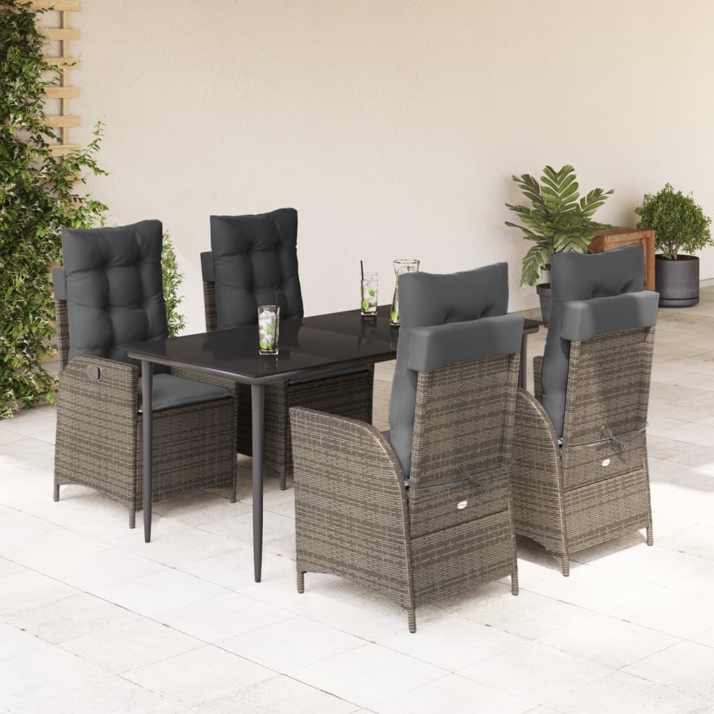 3-tlg. Garten-Essgruppe mit Kissen Grau Poly Rattan