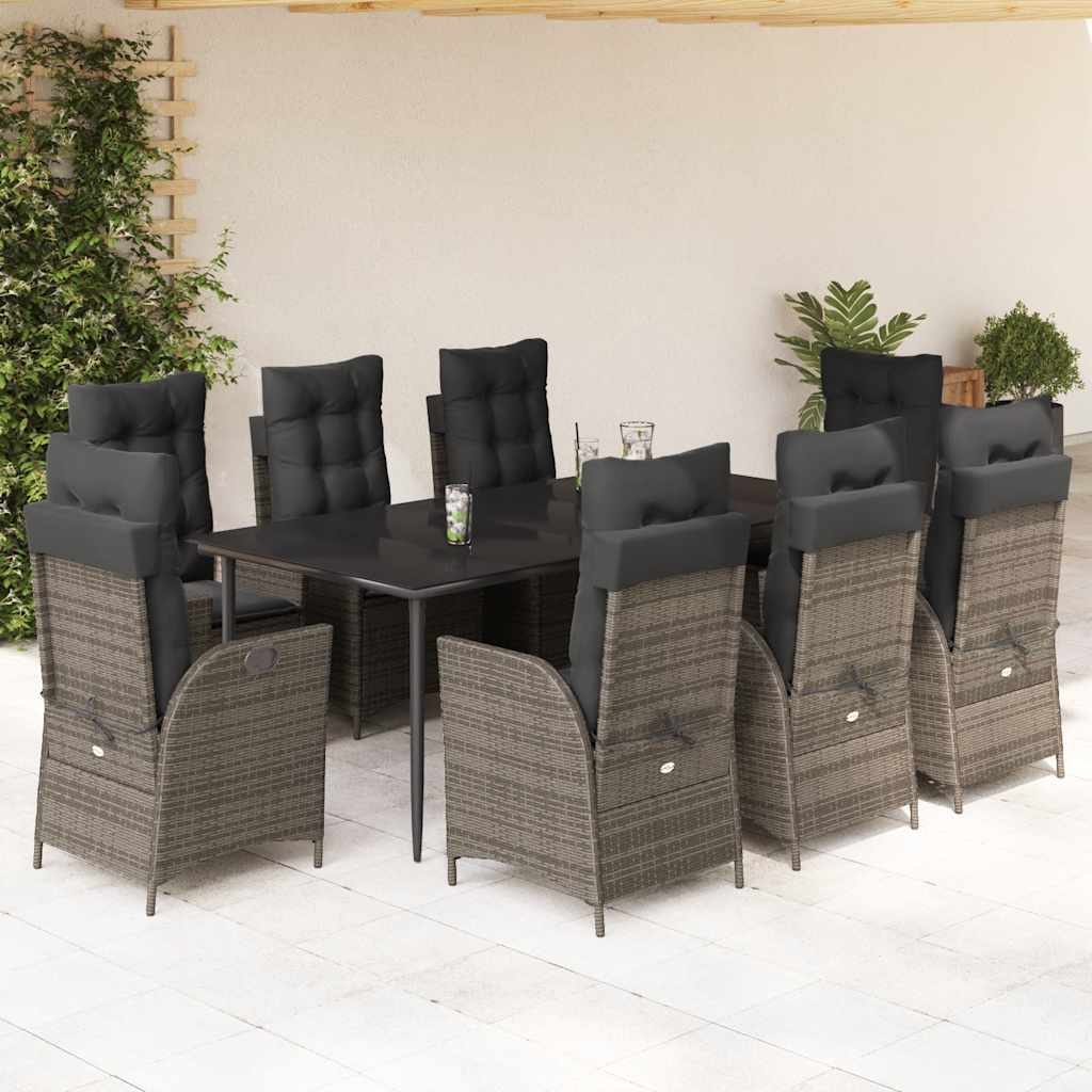 3-tlg. Garten-Essgruppe mit Kissen Grau Poly Rattan