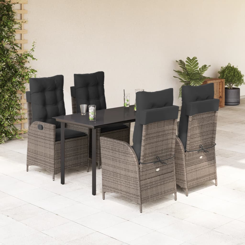 3-tlg. Garten-Essgruppe mit Kissen Grau Poly Rattan