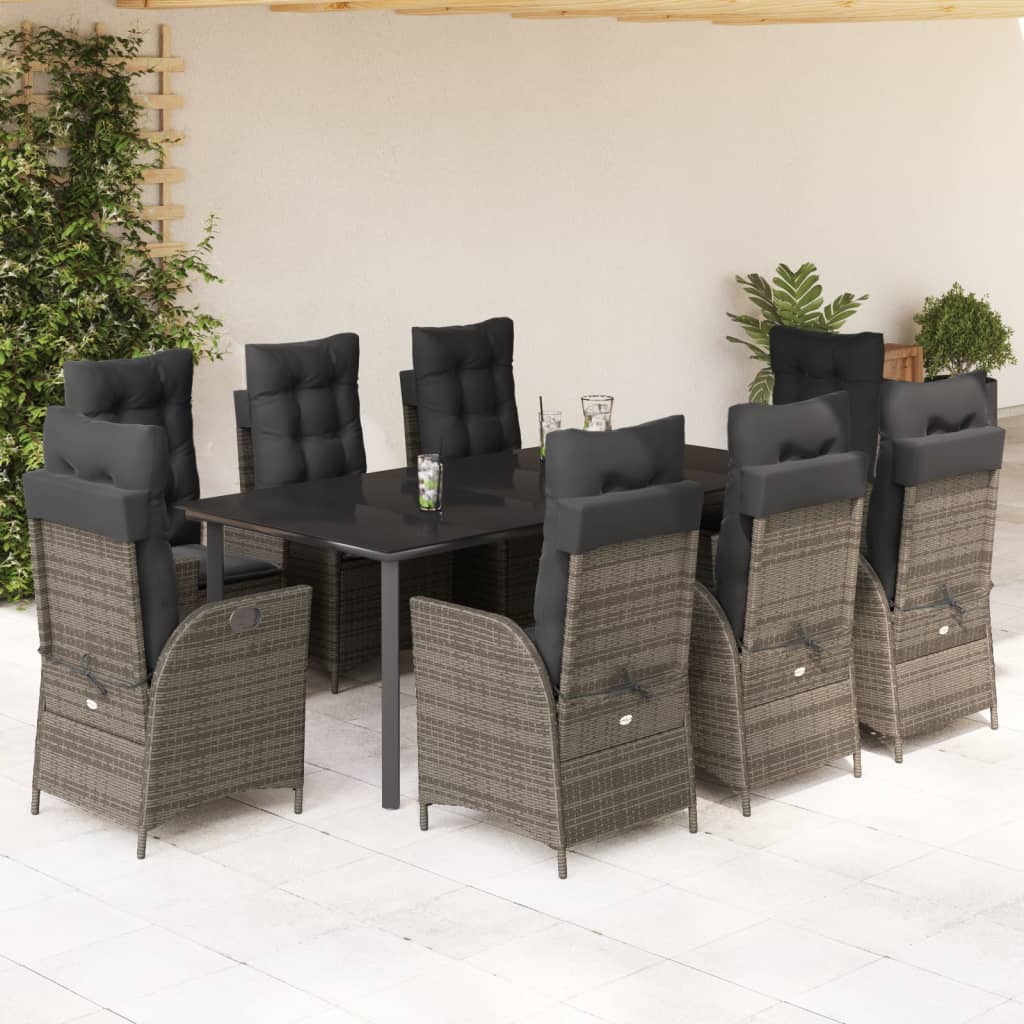 3-tlg. Garten-Essgruppe mit Kissen Grau Poly Rattan