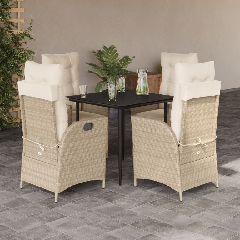 3-tlg. Garten-Essgruppe mit Kissen Beige Poly Rattan